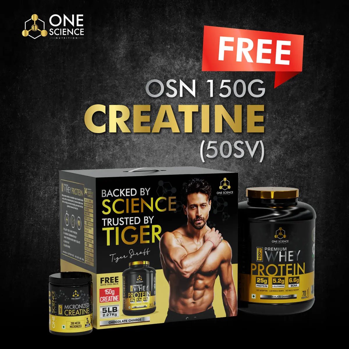 Tiger Combo Pack - OSN 100% Premium Whey Protein 5 Lb + Free Creatine 50 Servings
